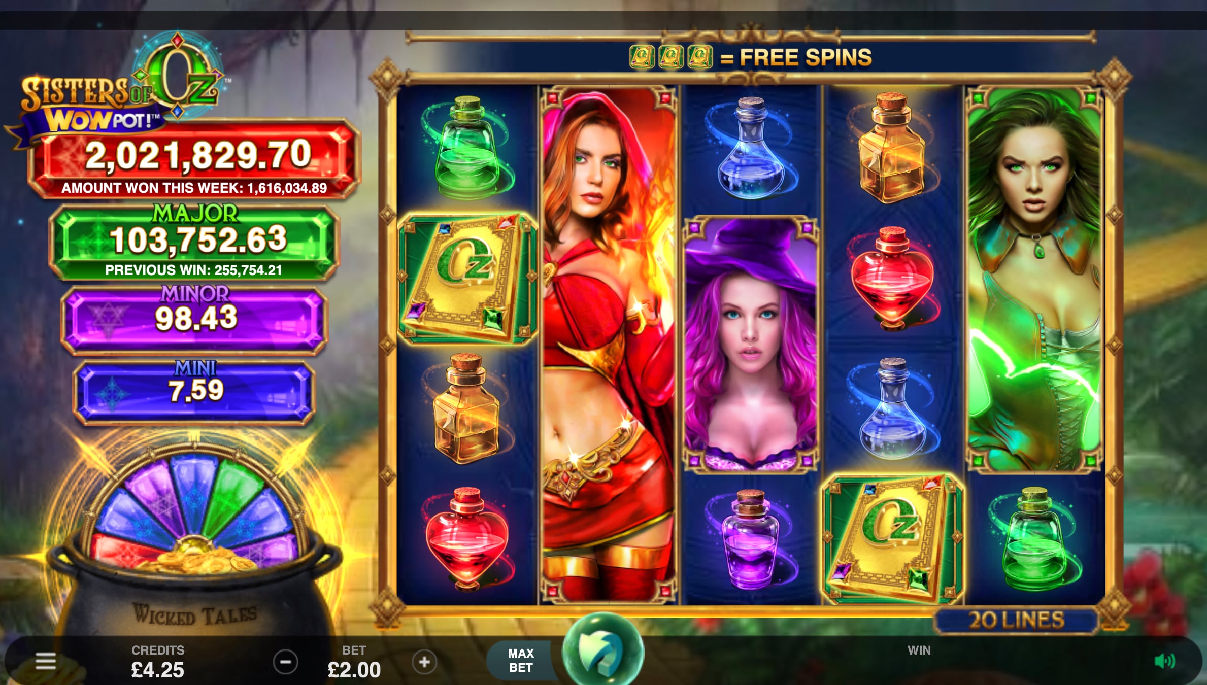Sisters of Oz WOWPot progressive slot