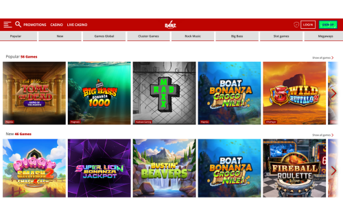 Barz Casino Homepage Interface