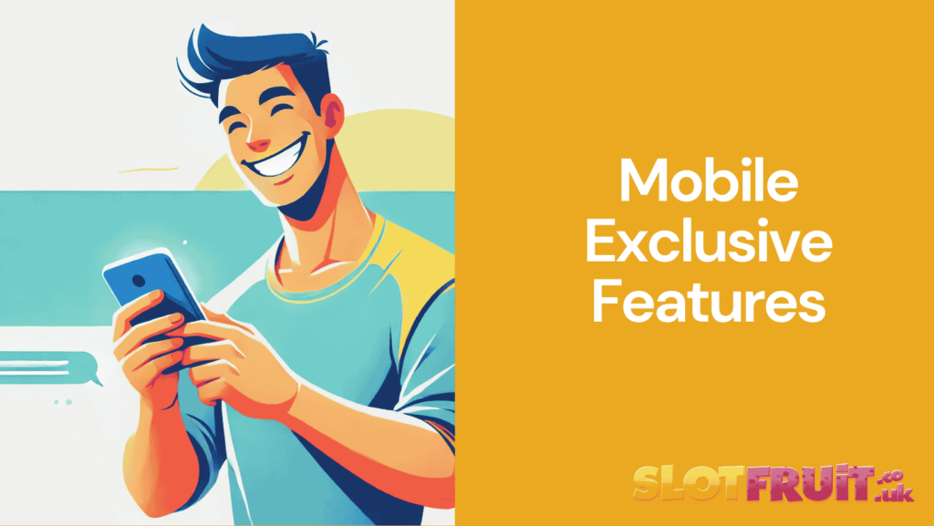 mobile casino features with a graphic featuring a man holding his mobile phone