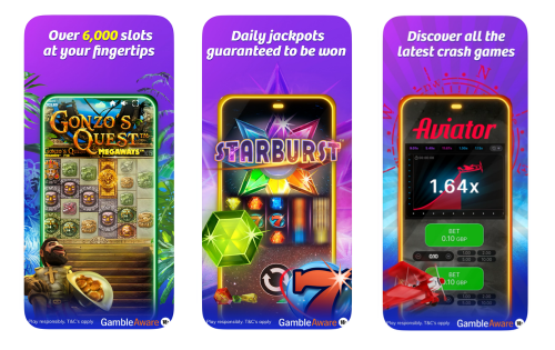 PlayOJO mobile graphic showing popular games