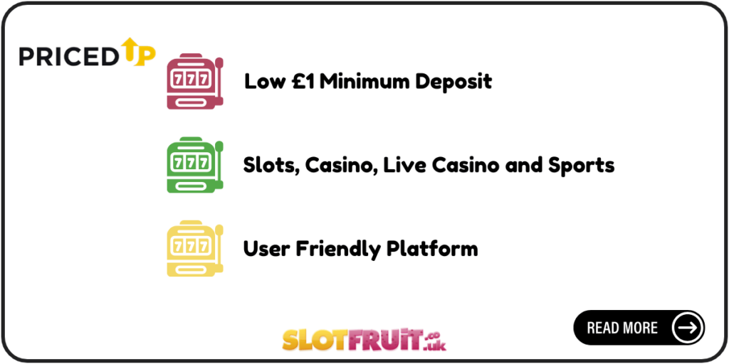 PricedUP Casino low minimum deposit site graphic