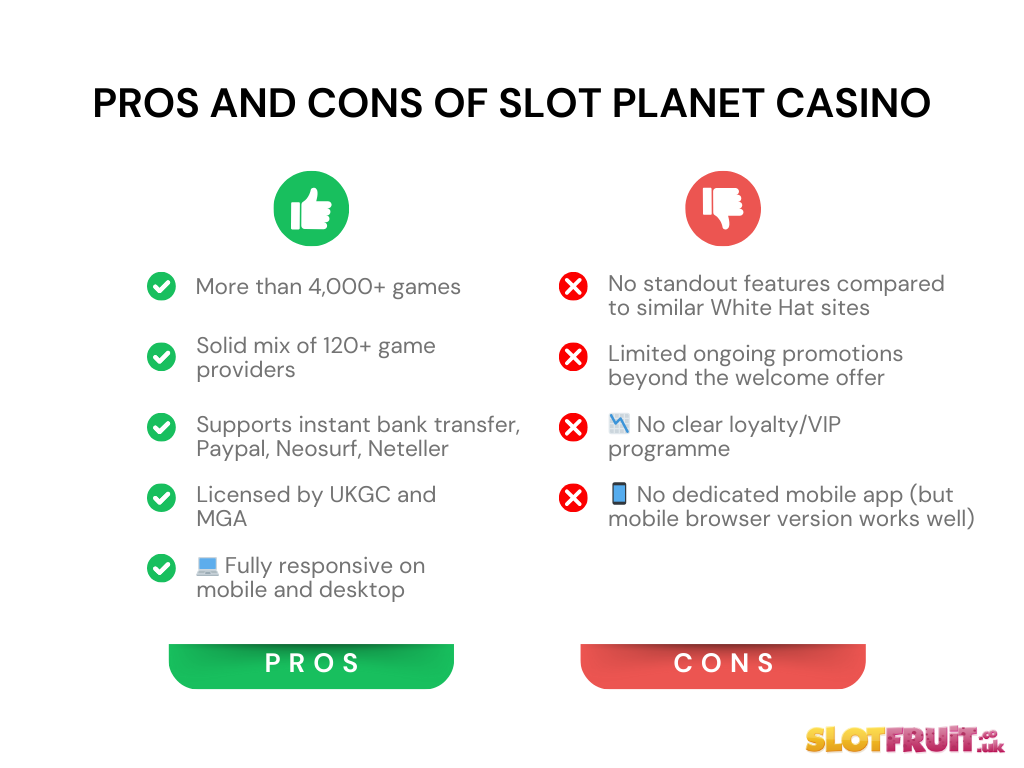 Slot Planet Casino pros and cons