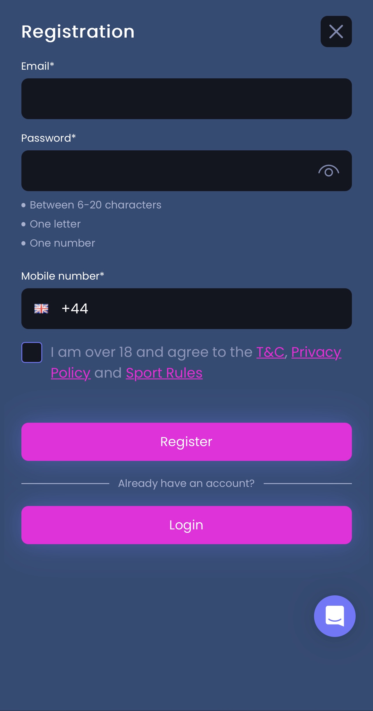 Register at Vegas Mobile Casino