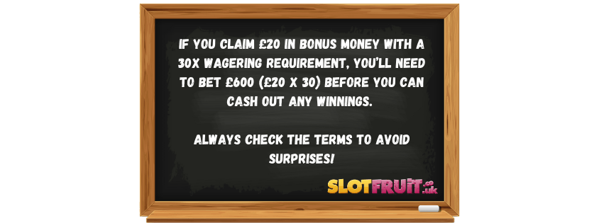 wagering requirements explained on a chalk board